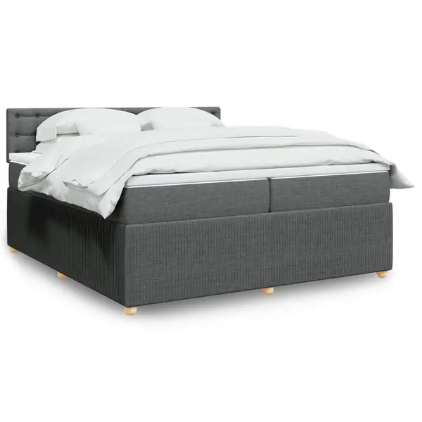 Gossi pat box spring cu saltea, gri inchis, 200x200 cm, textil