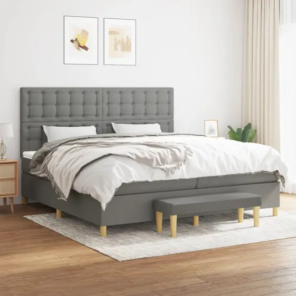 Gossi pat box spring cu saltea, gri inchis, 200x200 cm, textil