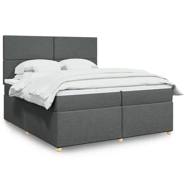 Gossi pat box spring cu saltea, gri inchis, 200x200 cm, textil