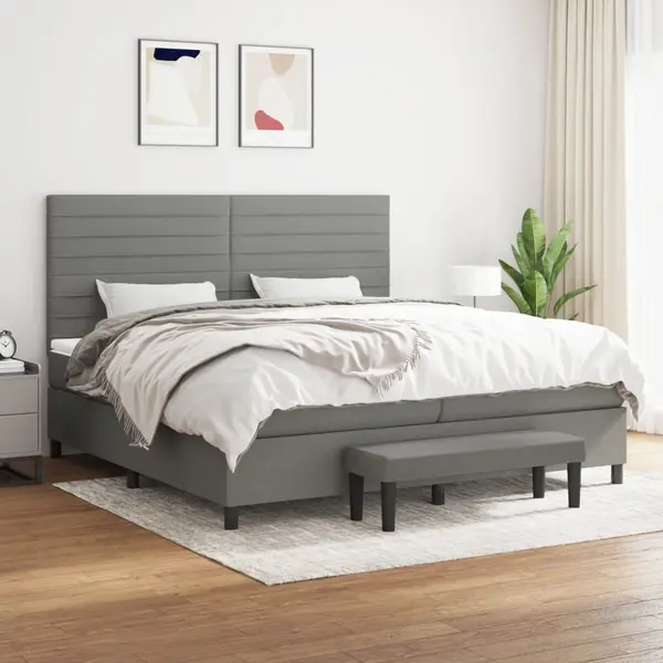 Gossi pat box spring cu saltea, gri inchis, 200x200 cm, textil