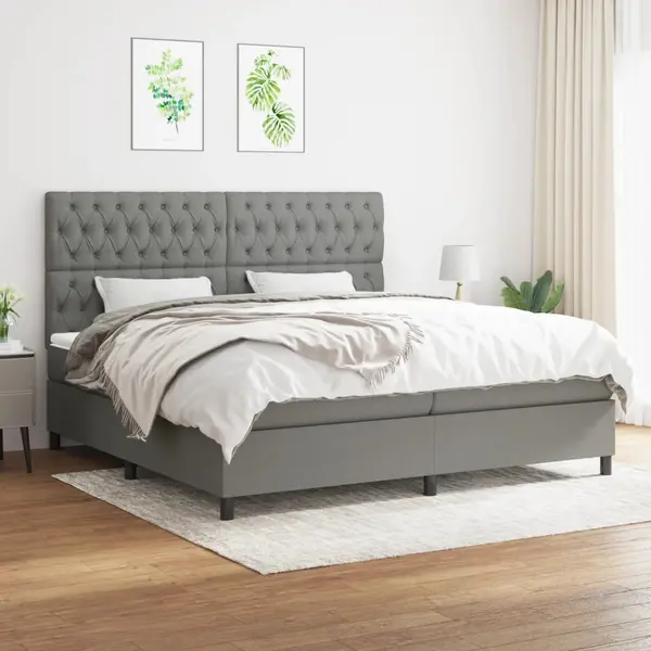 Gossi pat box spring cu saltea, gri inchis, 200x200 cm, textil