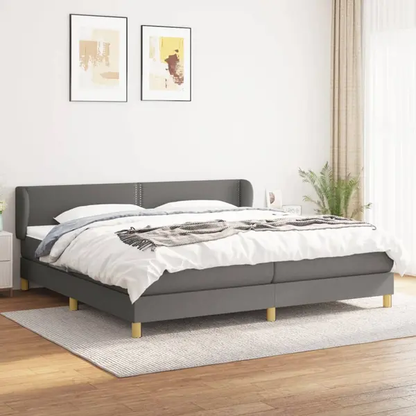 Gossi pat box spring cu saltea, gri inchis, 200x200 cm, textil