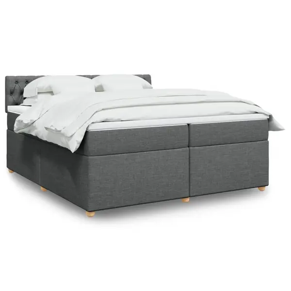 Gossi pat box spring cu saltea, gri inchis, 200x200 cm, textil