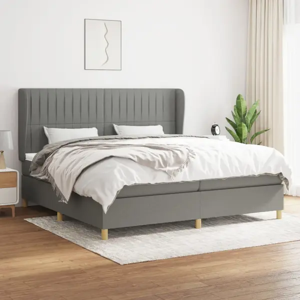 Gossi pat box spring cu saltea, gri inchis, 200x200 cm, textil