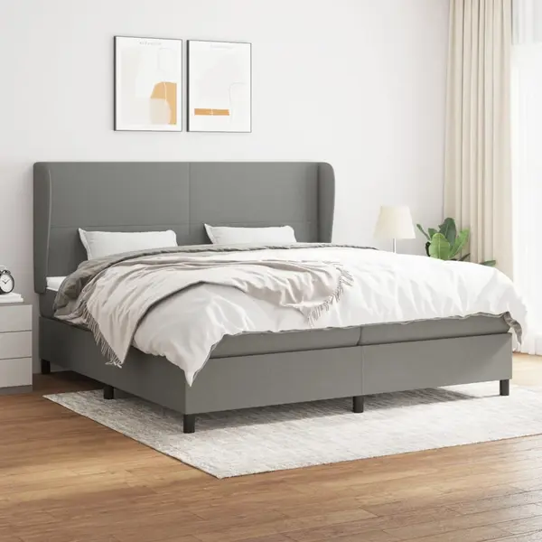 Gossi pat box spring cu saltea, gri inchis, 200x200 cm, textil
