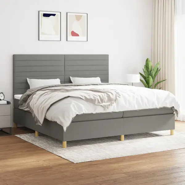 Gossi pat box spring cu saltea, gri inchis, 200x200 cm, textil