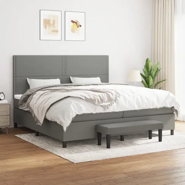 Gossi pat box spring cu saltea, gri inchis, 200x200 cm, textil