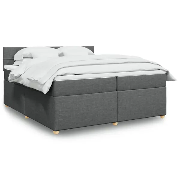 Gossi pat box spring cu saltea, gri inchis, 200x200 cm, textil