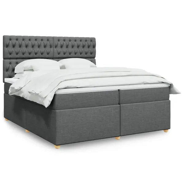 Gossi pat box spring cu saltea, gri inchis, 200x200 cm, textil