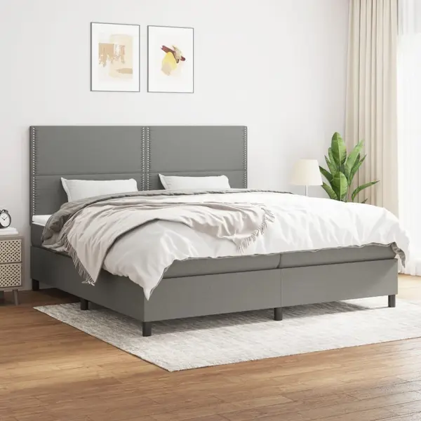 Gossi pat box spring cu saltea, gri inchis, 200x200 cm, textil