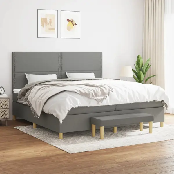 Gossi pat box spring cu saltea, gri inchis, 200x200 cm, textil