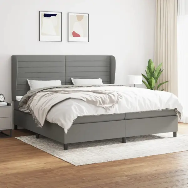 Gossi pat box spring cu saltea, gri inchis, 200x200 cm, textil