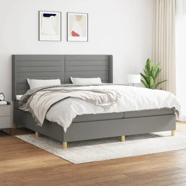 Gossi pat box spring cu saltea, gri inchis, 200x200 cm, textil
