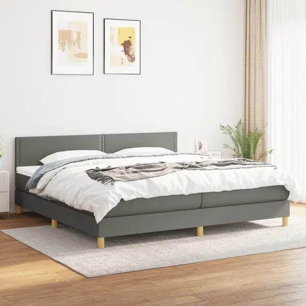 Gossi pat box spring cu saltea, gri inchis, 200x200 cm, textil