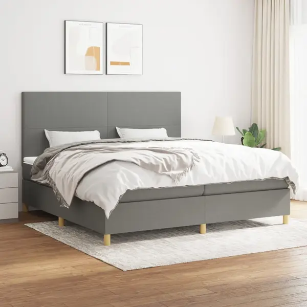 Gossi pat box spring cu saltea, gri inchis, 200x200 cm, textil