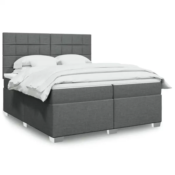 Gossi pat box spring cu saltea, gri inchis, 200x200 cm, textil