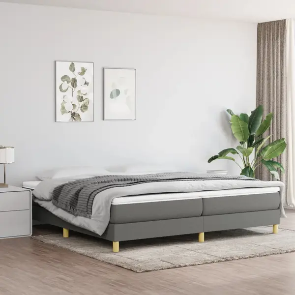 Gossi pat box spring cu saltea, gri inchis, 200x200 cm, textil