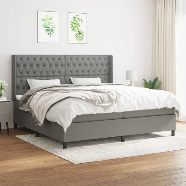 Gossi pat box spring cu saltea, gri inchis, 200x200 cm, textil