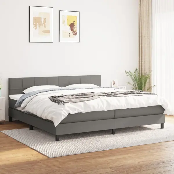 Gossi pat box spring cu saltea, gri inchis, 200x200 cm, textil
