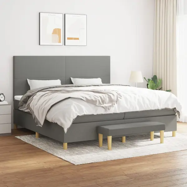 Gossi pat box spring cu saltea, gri inchis, 200x200 cm, textil