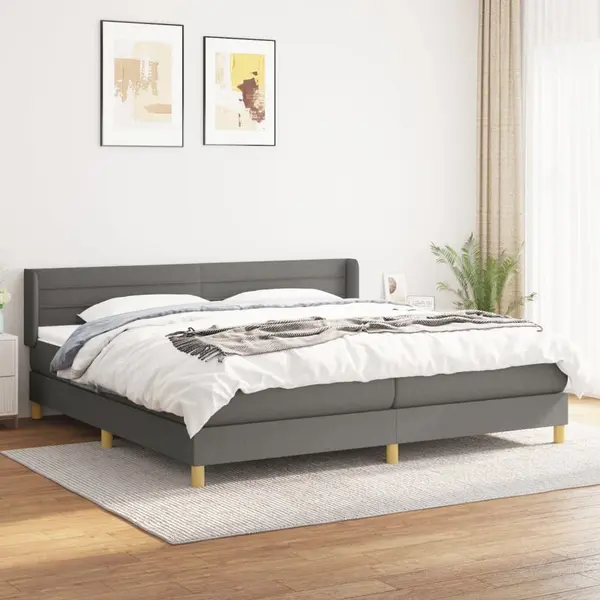 Gossi pat box spring cu saltea, gri inchis, 200x200 cm, textil