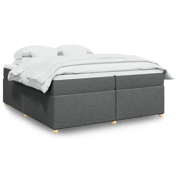 Gossi pat box spring cu saltea, gri inchis, 200x200 cm, textil