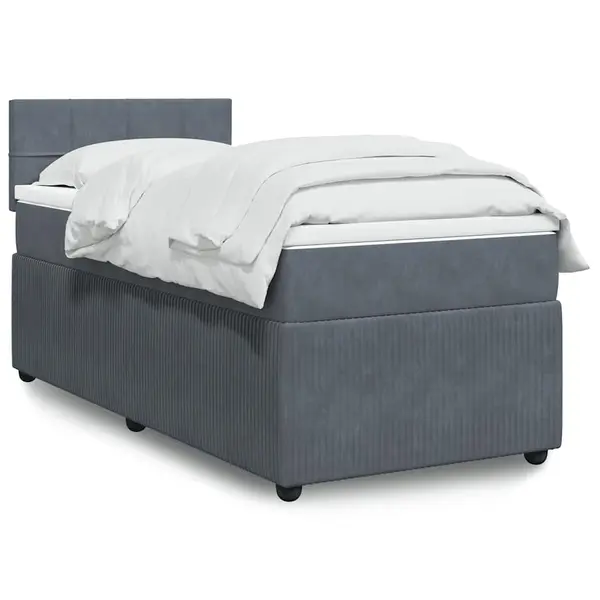 Gossi pat box spring cu saltea, gri inchis, 80x200 cm, catifea