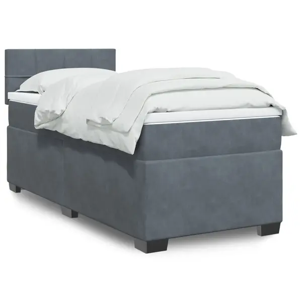 Gossi pat box spring cu saltea, gri inchis, 80x200 cm, catifea