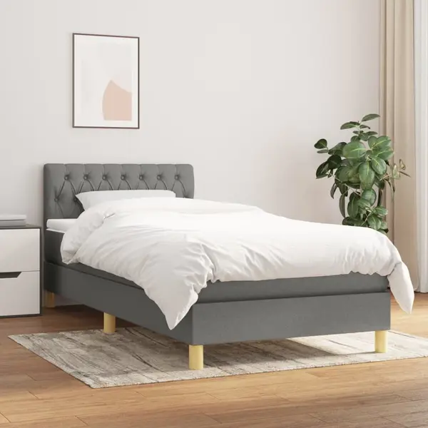 Gossi pat box spring cu saltea, gri inchis, 80x200 cm, textil