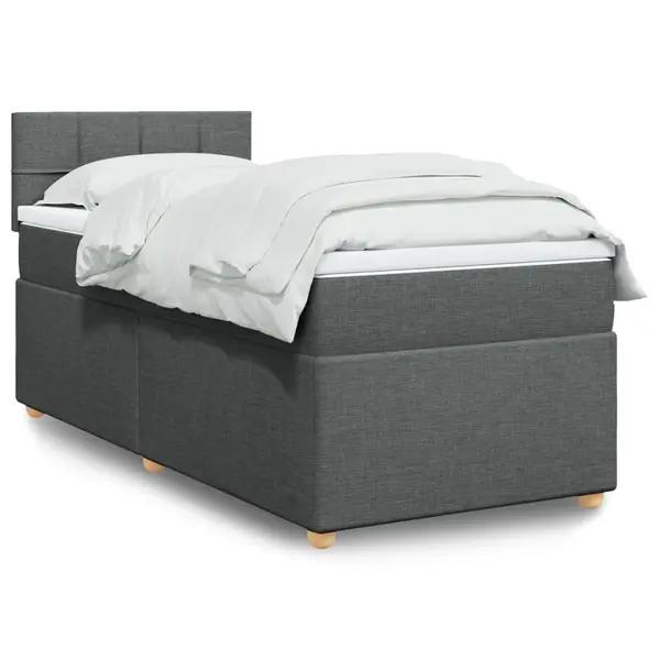 Gossi pat box spring cu saltea, gri inchis, 80x200 cm, textil