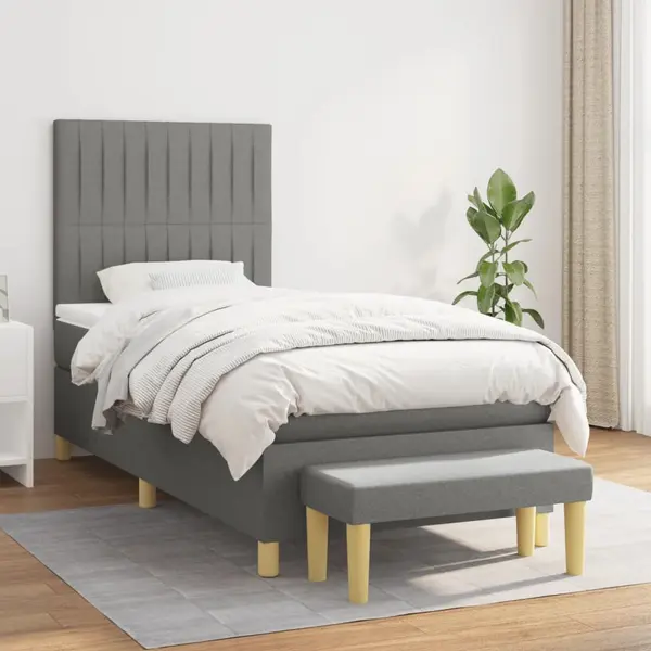 Gossi pat box spring cu saltea, gri inchis, 80x200 cm, textil