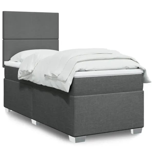 Gossi pat box spring cu saltea, gri inchis, 80x200 cm, textil