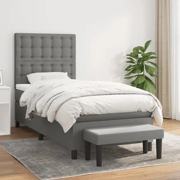 Gossi pat box spring cu saltea, gri inchis, 80x200 cm, textil