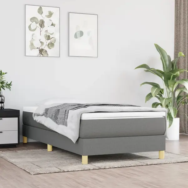 Gossi pat box spring cu saltea, gri inchis, 80x200 cm, textil
