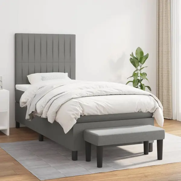 Gossi pat box spring cu saltea, gri inchis, 80x200 cm, textil