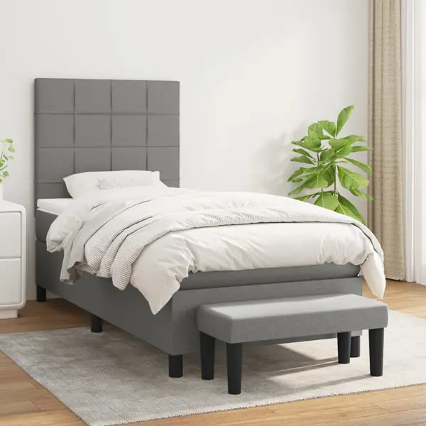 Gossi pat box spring cu saltea, gri inchis, 80x200 cm, textil