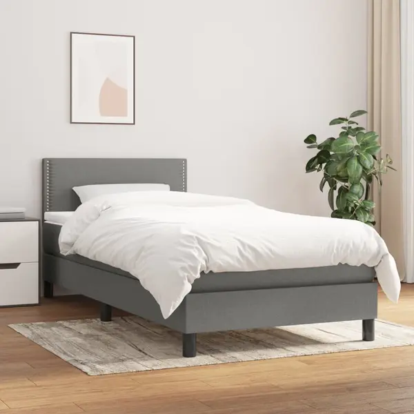 Gossi pat box spring cu saltea, gri inchis, 80x200 cm, textil
