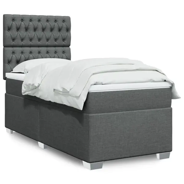 Gossi pat box spring cu saltea, gri inchis, 80x200 cm, textil