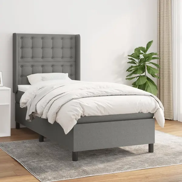 Gossi pat box spring cu saltea, gri inchis, 80x200 cm, textil