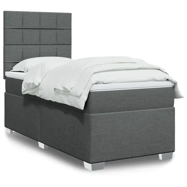 Gossi pat box spring cu saltea, gri inchis, 80x200 cm, textil