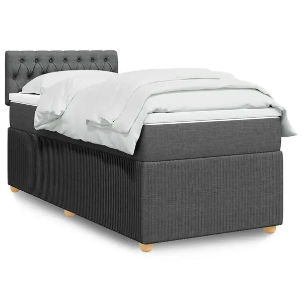 Gossi pat box spring cu saltea, gri inchis, 80x200 cm, textil
