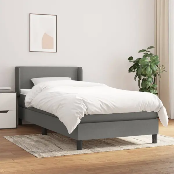 Gossi pat box spring cu saltea, gri inchis, 80x200 cm, textil