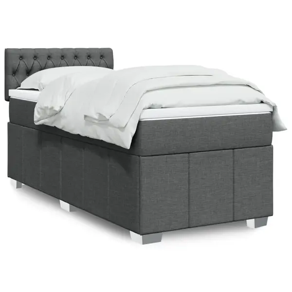 Gossi pat box spring cu saltea, gri inchis, 80x200 cm, textil