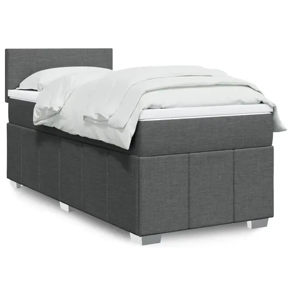 Gossi pat box spring cu saltea, gri inchis, 80x200 cm, textil