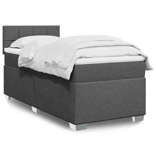 Gossi pat box spring cu saltea, gri inchis, 80x200 cm, textil