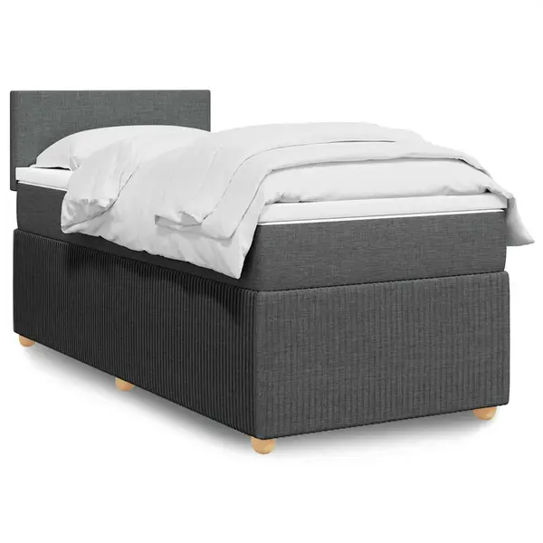 Gossi pat box spring cu saltea, gri inchis, 80x200 cm, textil