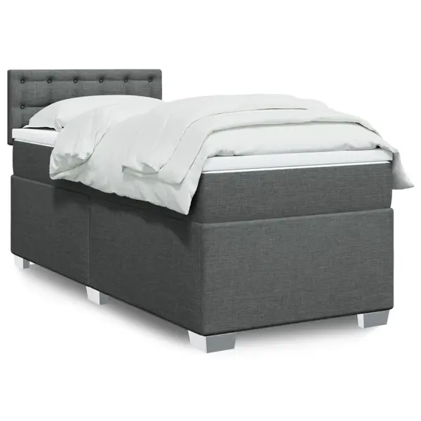 Gossi pat box spring cu saltea, gri inchis, 80x200 cm, textil