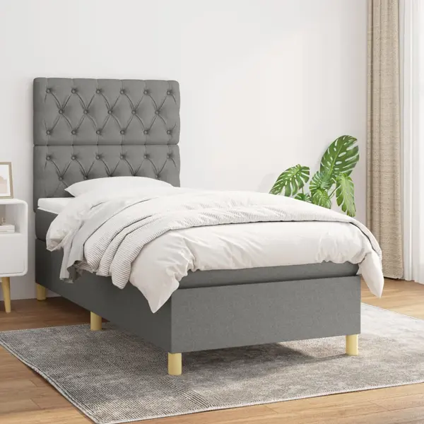 Gossi pat box spring cu saltea, gri inchis, 80x200 cm, textil