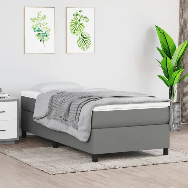 Gossi pat box spring cu saltea, gri inchis, 80x200 cm, textil