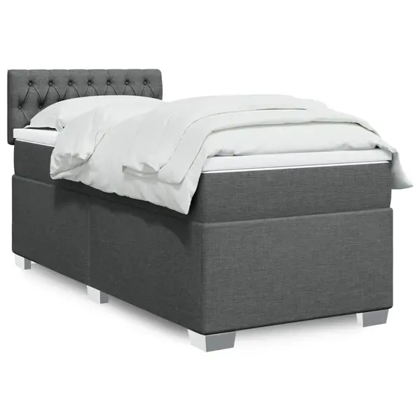 Gossi pat box spring cu saltea, gri inchis, 80x200 cm, textil